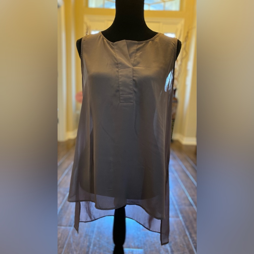 Worthington- Taupe Sleeveless V-Neck Blouse